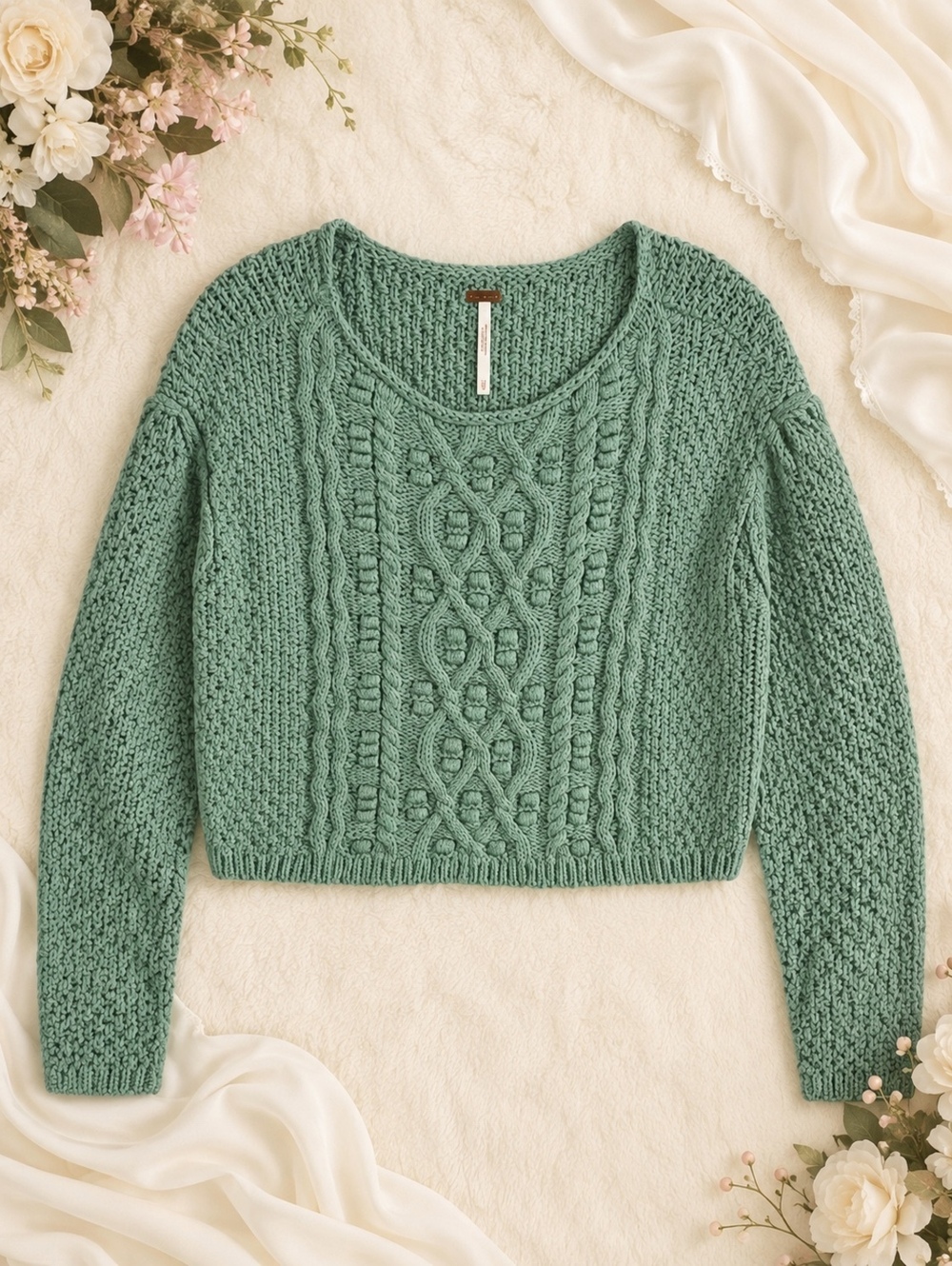 Free People Green Crocheted Sweater XS Knitwear